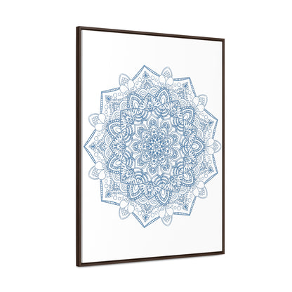 Handmade steel blue mandala design wall art on gallery canvas wraps in vertical frame