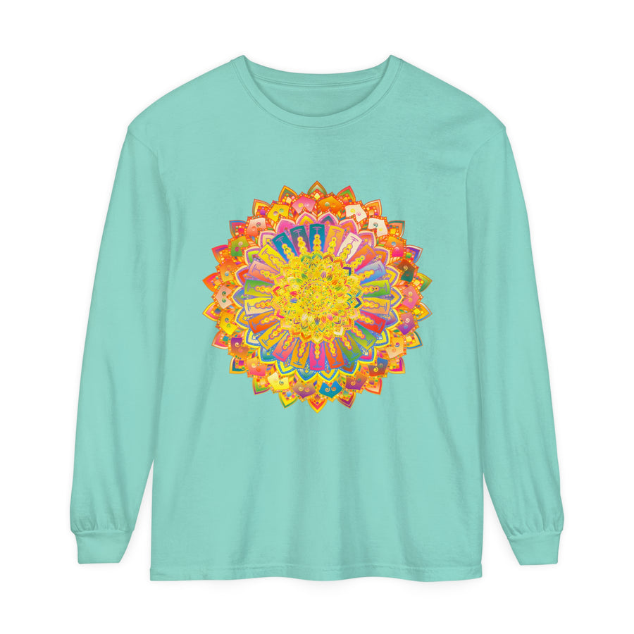 Intricate Mandala Unisex Long Sleeve T-Shirt with vibrant, detailed design and comfortable, versatile fit for all genders