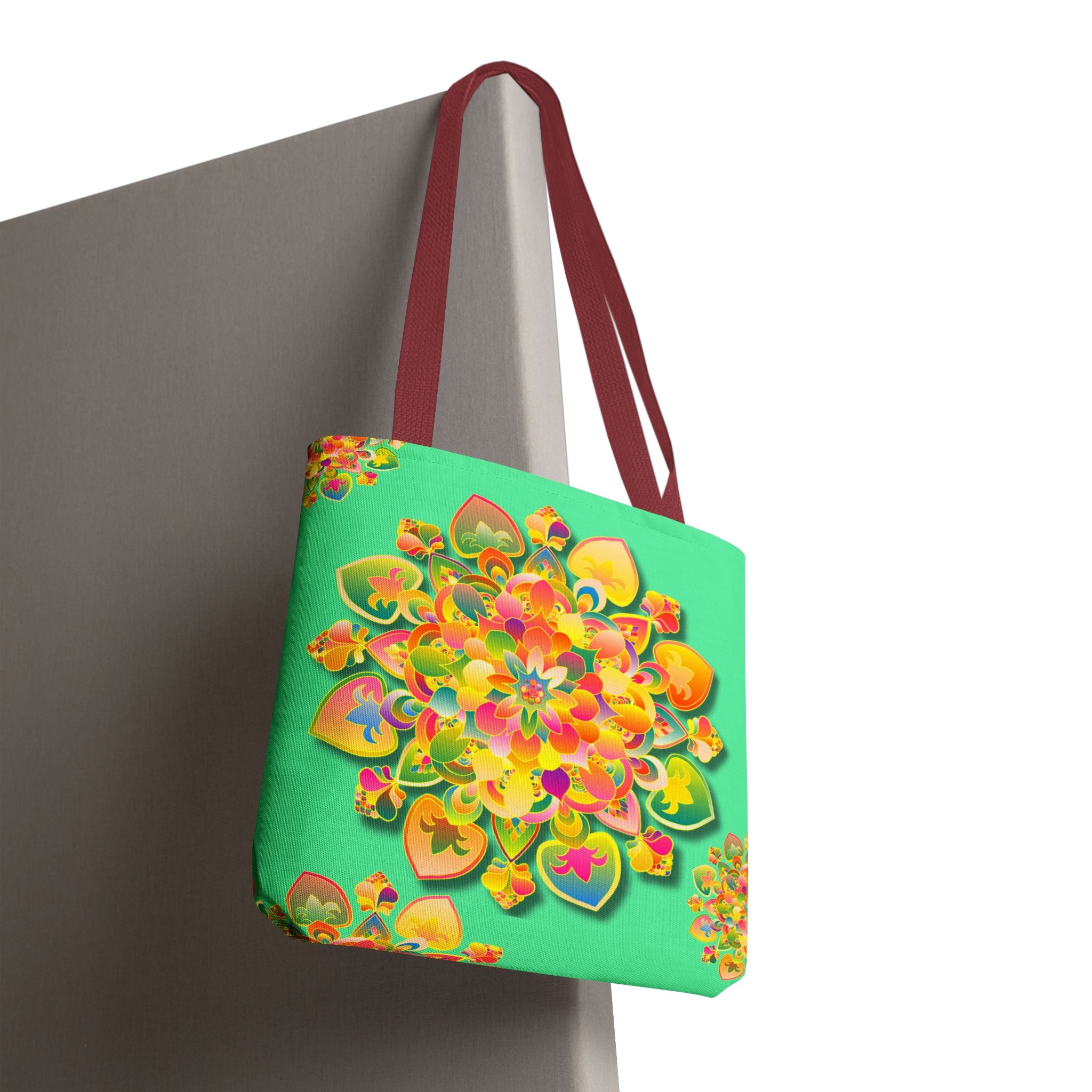 Floral Mandala Tote Bag — Bright Tropical Green All-Over Print