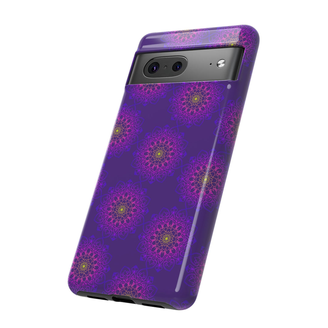Intricate Purple Floral iPhone Case with Bold Mandala Design