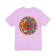 Colorful mandala design t-shirt with peaceful and harmonious spiritual symbolism