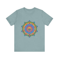 A vibrant and intricately designed mandala t-shirt in multiple colors