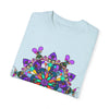 Unisex Mandala T-Shirt featuring hand-drawn mandala art, made with 100% ring-spun cotton and garment-dyed for extra comfort