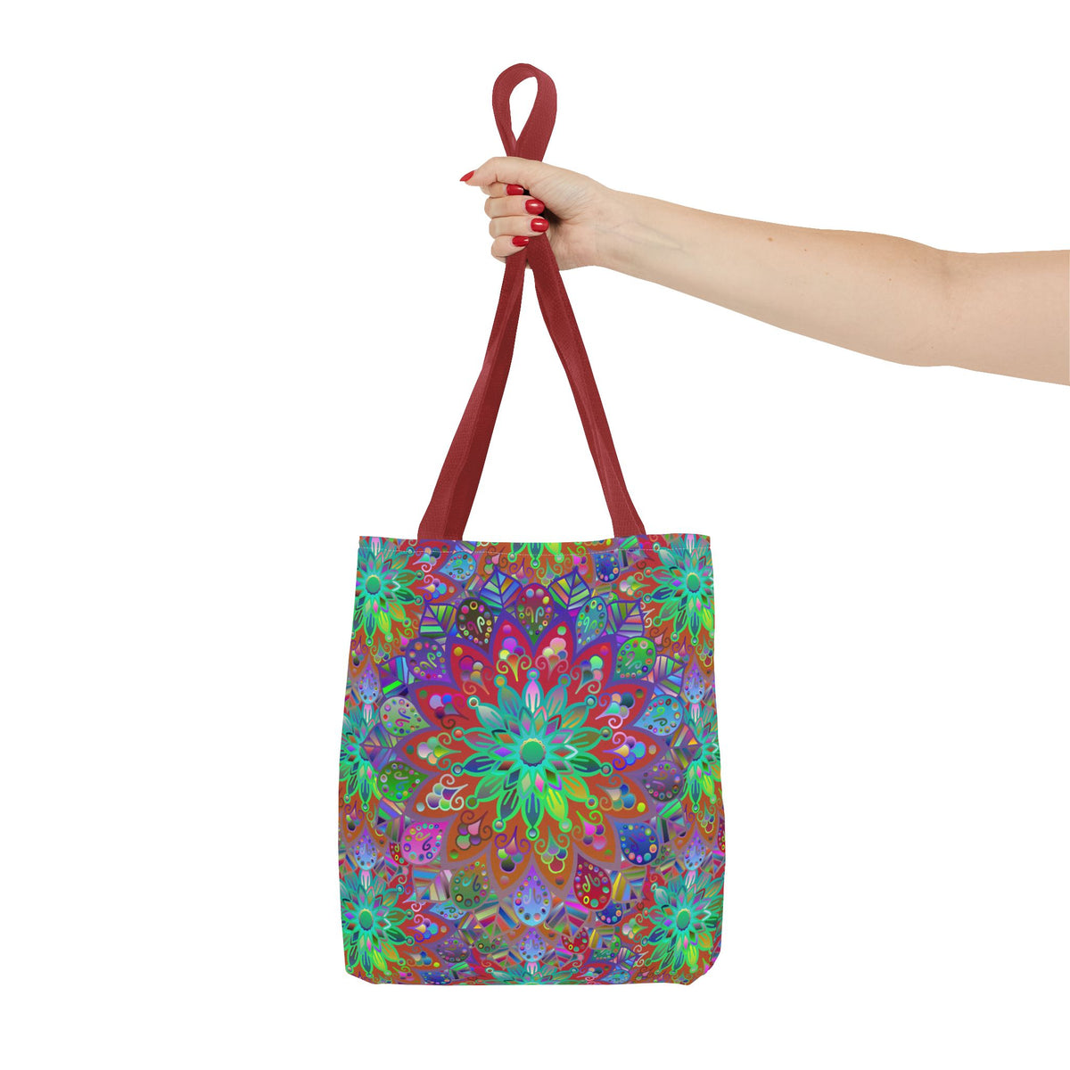Psychedelic Mandala Tote Bag — Colorful Boho All-Over Print Tote