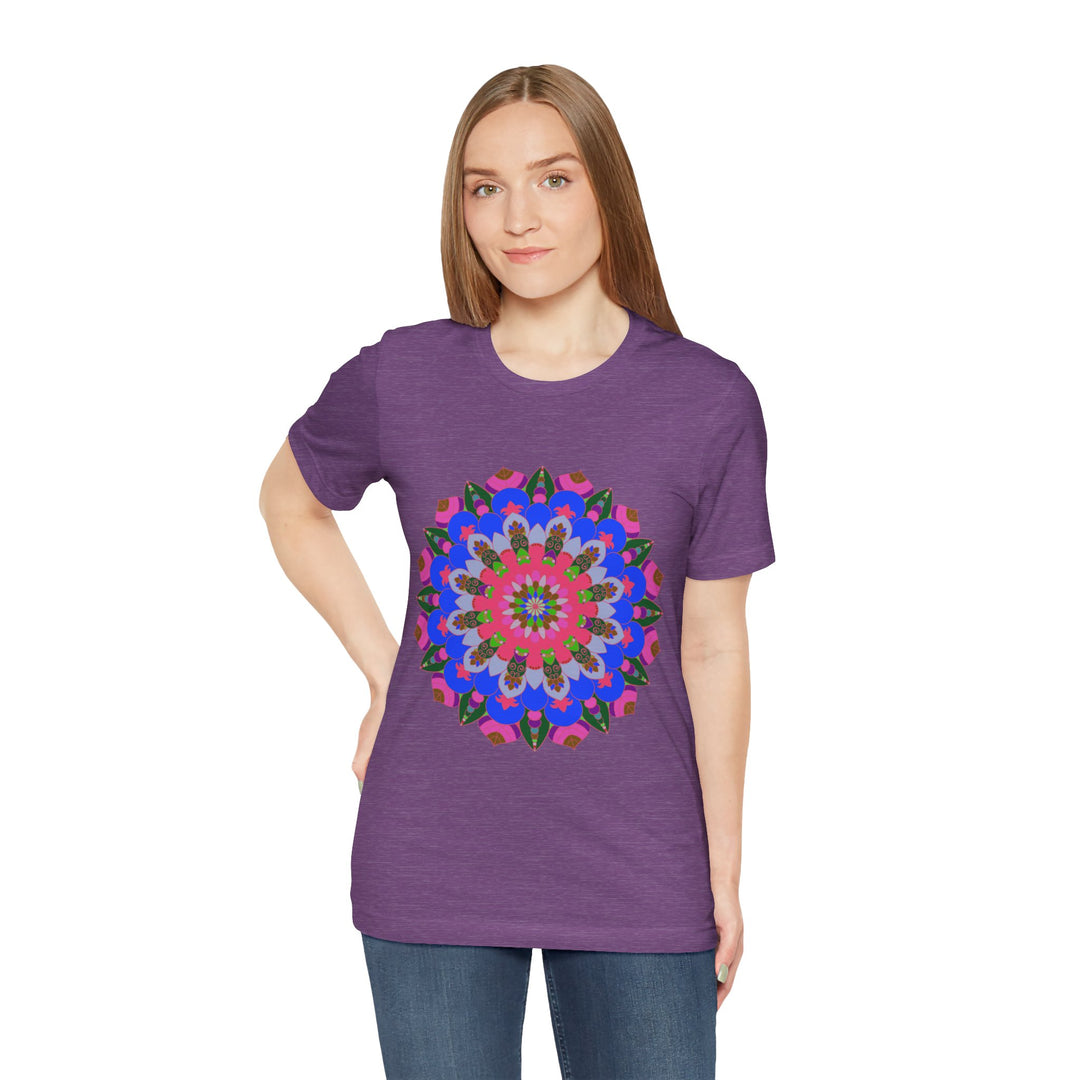 Vibrant and intricate mandala pattern t-shirt in various geometric shapes