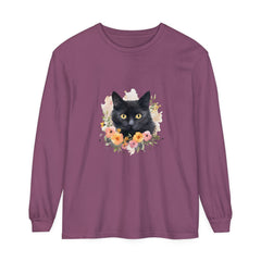 Black Cat Floral Portrait Unisex T-Shirt featuring a beautiful feline design