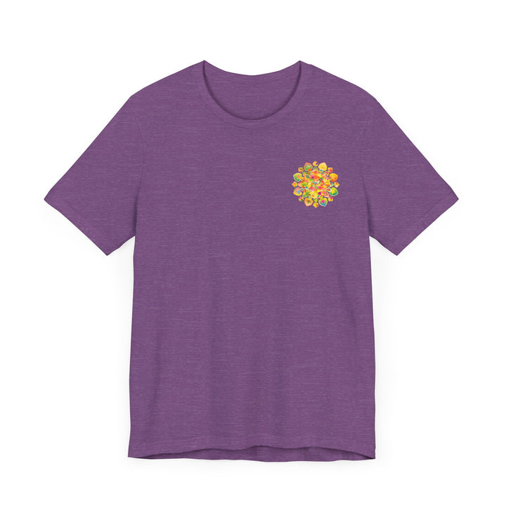 Colorful, intricate mandala tee with vibrant patterns, evoking spiritual peace and harmony in its design