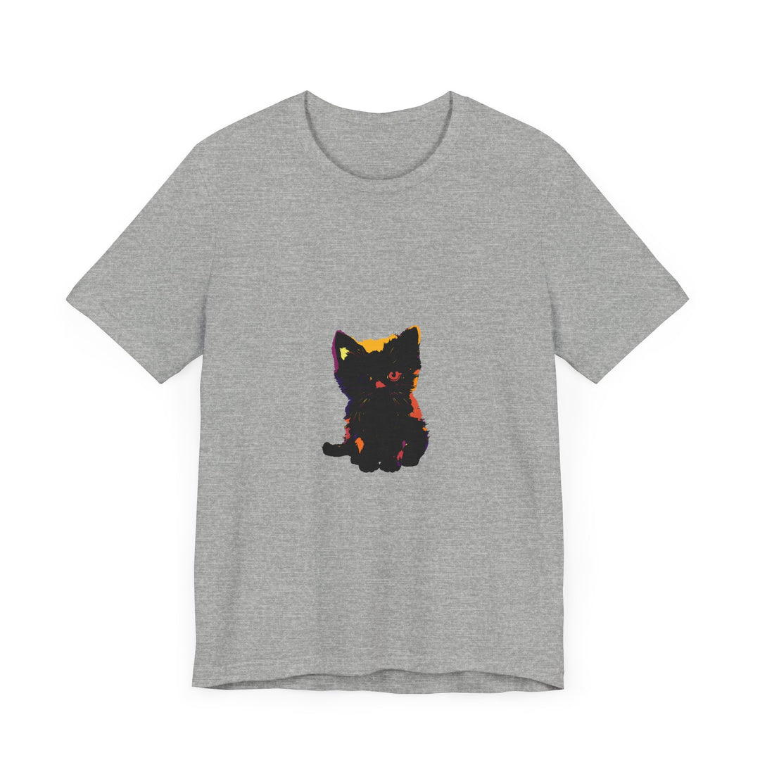 Black Cat Mystery - One Blue Eye T-Shirt featuring a playful black cat with one bright blue eye, perfect for cat lovers and mystery enthusiasts