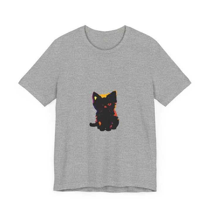 Black Cat Mystery - One Blue Eye T-Shirt featuring a playful black cat with one bright blue eye, perfect for cat lovers and mystery enthusiasts