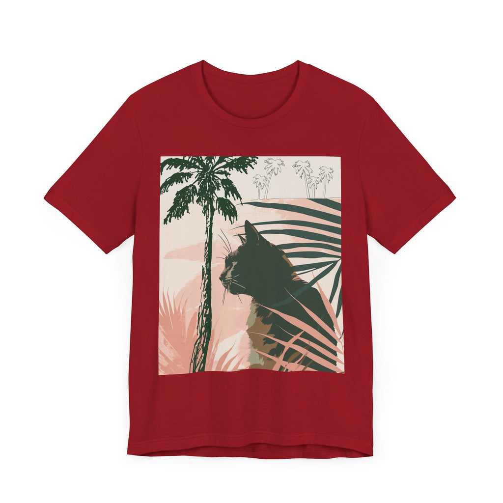 Black Cat Jungle Tee featuring a fierce black cat surrounded by lush green foliage, making a bold statement with its vibrant design and high-quality fabric