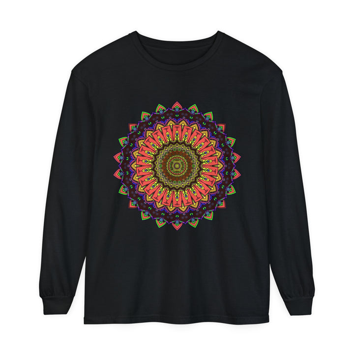 Colorful long sleeve t-shirt featuring an intricate mandala design in vibrant colors