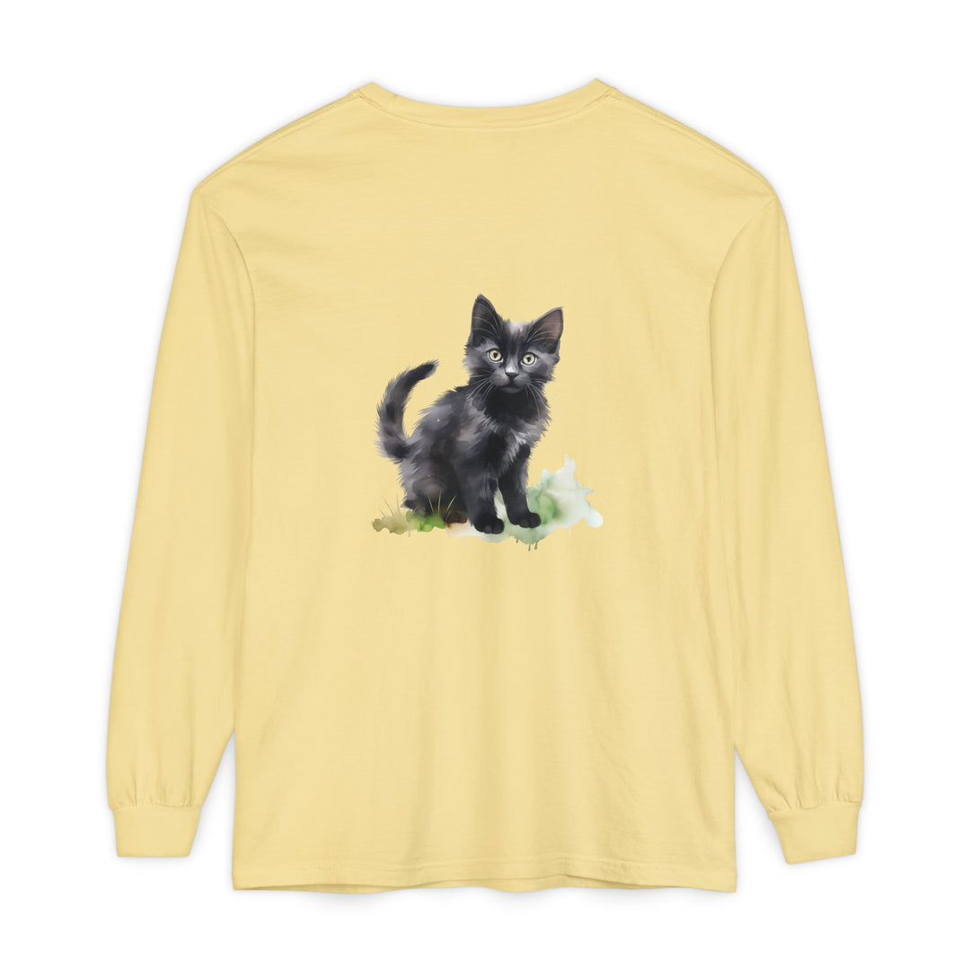 Schwarze Katze Aquarell Langarmshirt