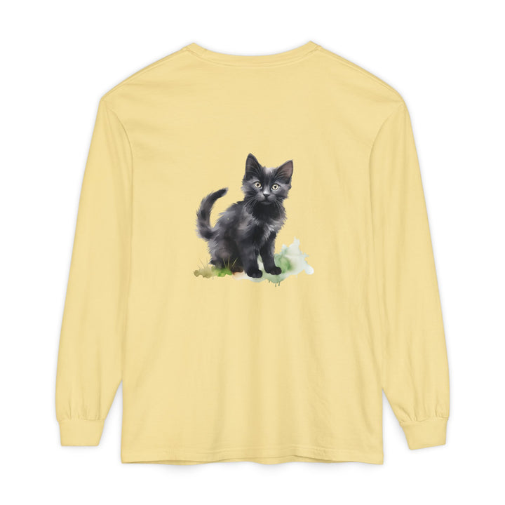 Schwarze Katze Aquarell Langarmshirt