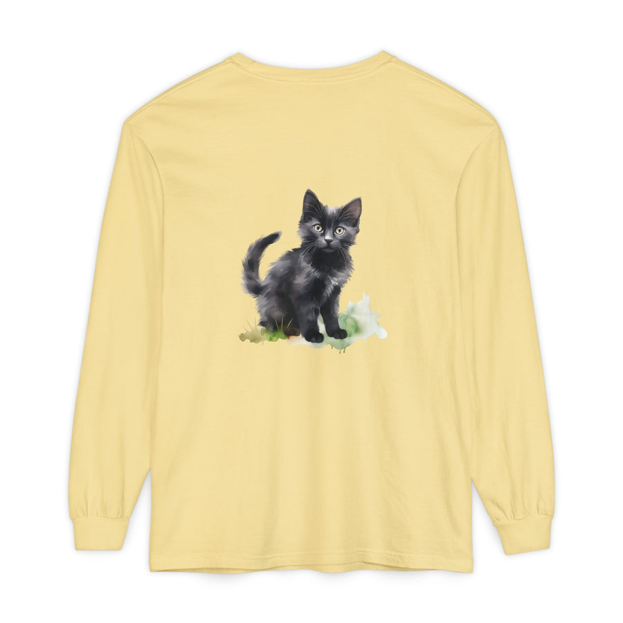 Full Sleeve Tee | Black Cat Watercolor