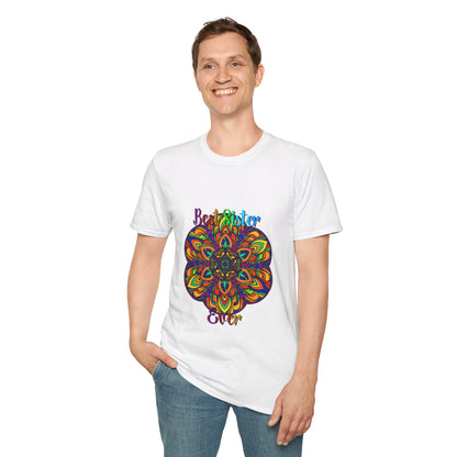 Colorful mandala art gift for sister unisex softstyle t-shirt with hand-drawn design