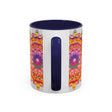 Handcrafted ceramic mug with a colorful floral mandala design