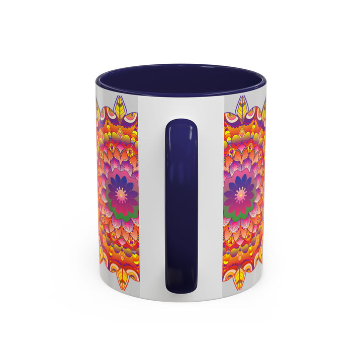 Handcrafted ceramic mug with a colorful floral mandala design