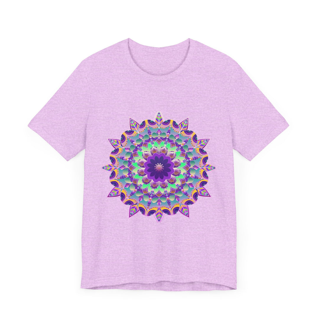 Vibrant purple mandala design t-shirt featuring psychedelic patterns and intricate details