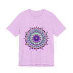 Vibrant purple mandala design t-shirt featuring psychedelic patterns and intricate details