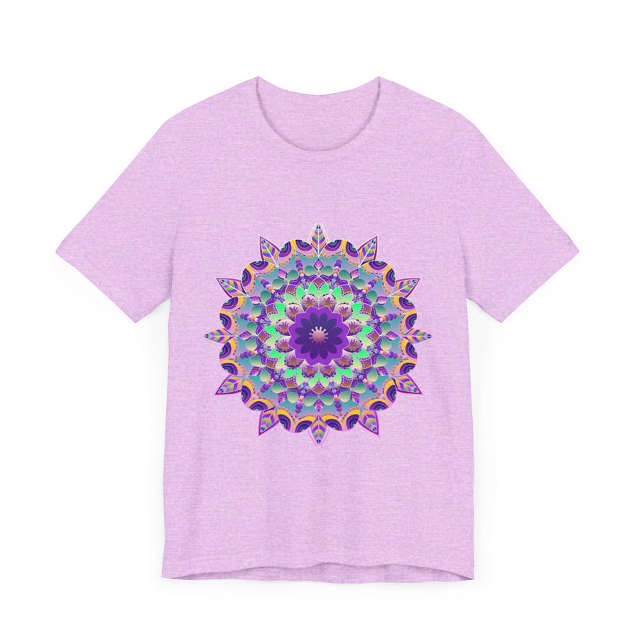 Vibrant purple mandala design t-shirt featuring psychedelic patterns and intricate details
