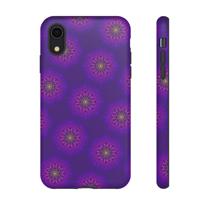 Intricate Purple Floral iPhone Case with Bold Mandala Design