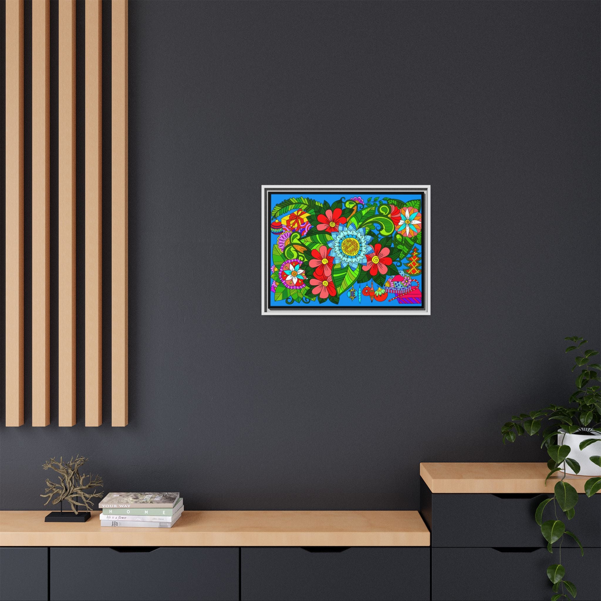 Handgefertigtes horizontales Poster mit Mandala-Design – Blumengekritzel