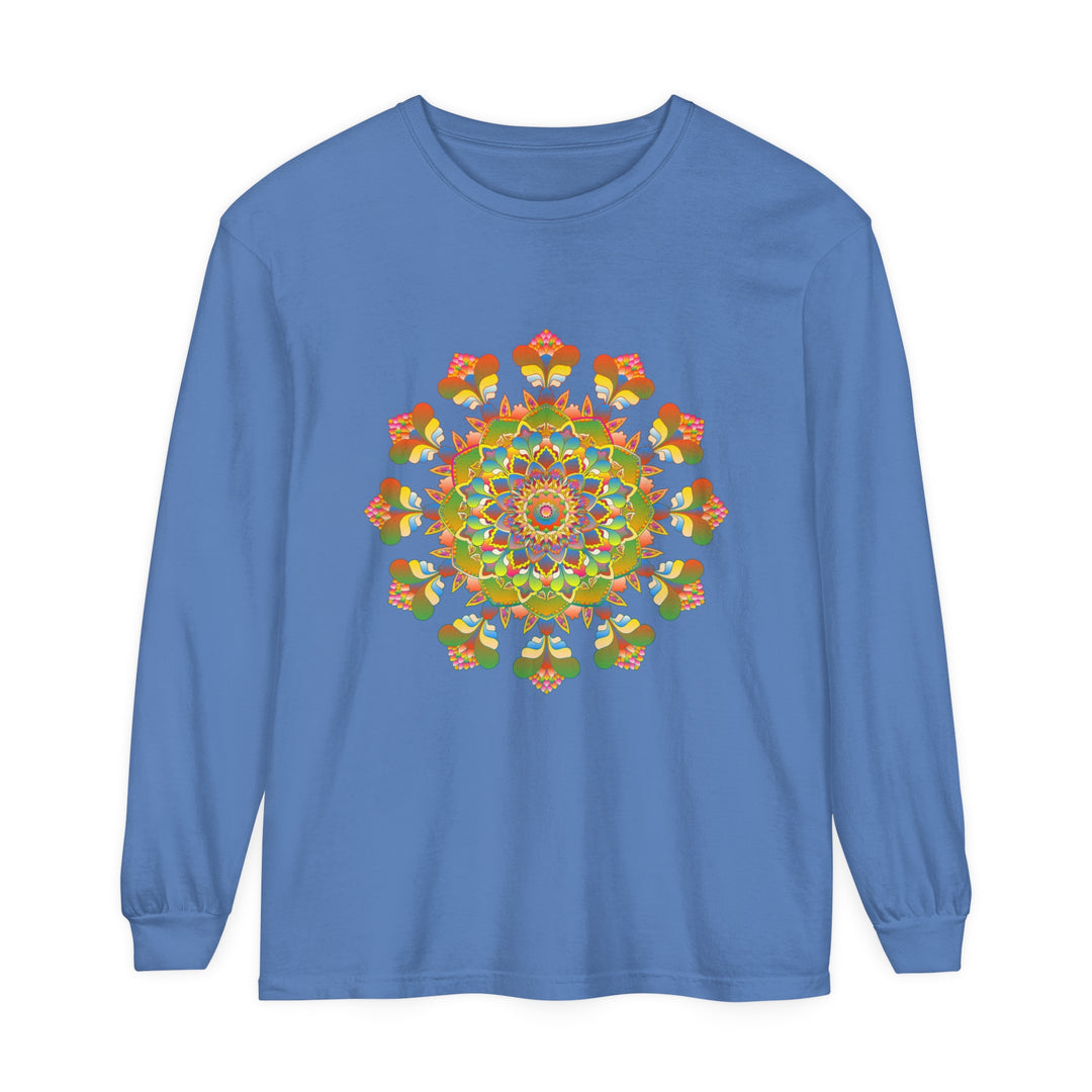 Vibrant mandala long sleeve t-shirt with colorful art and intricate design