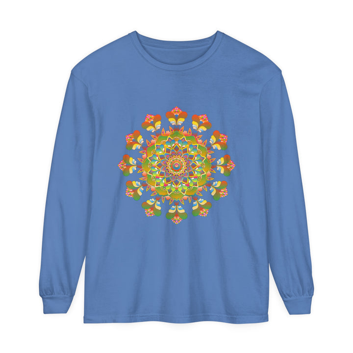 Vibrant mandala long sleeve t-shirt with colorful art and intricate design