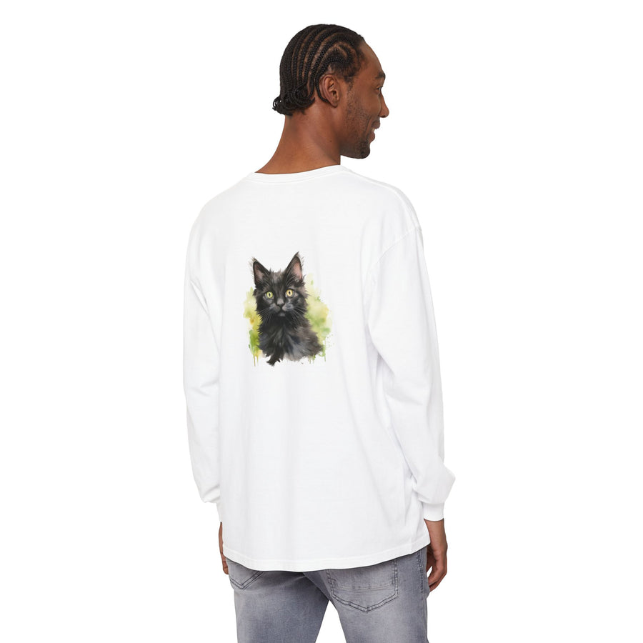 Full Sleeve Tee | Black Kitten Watercolor