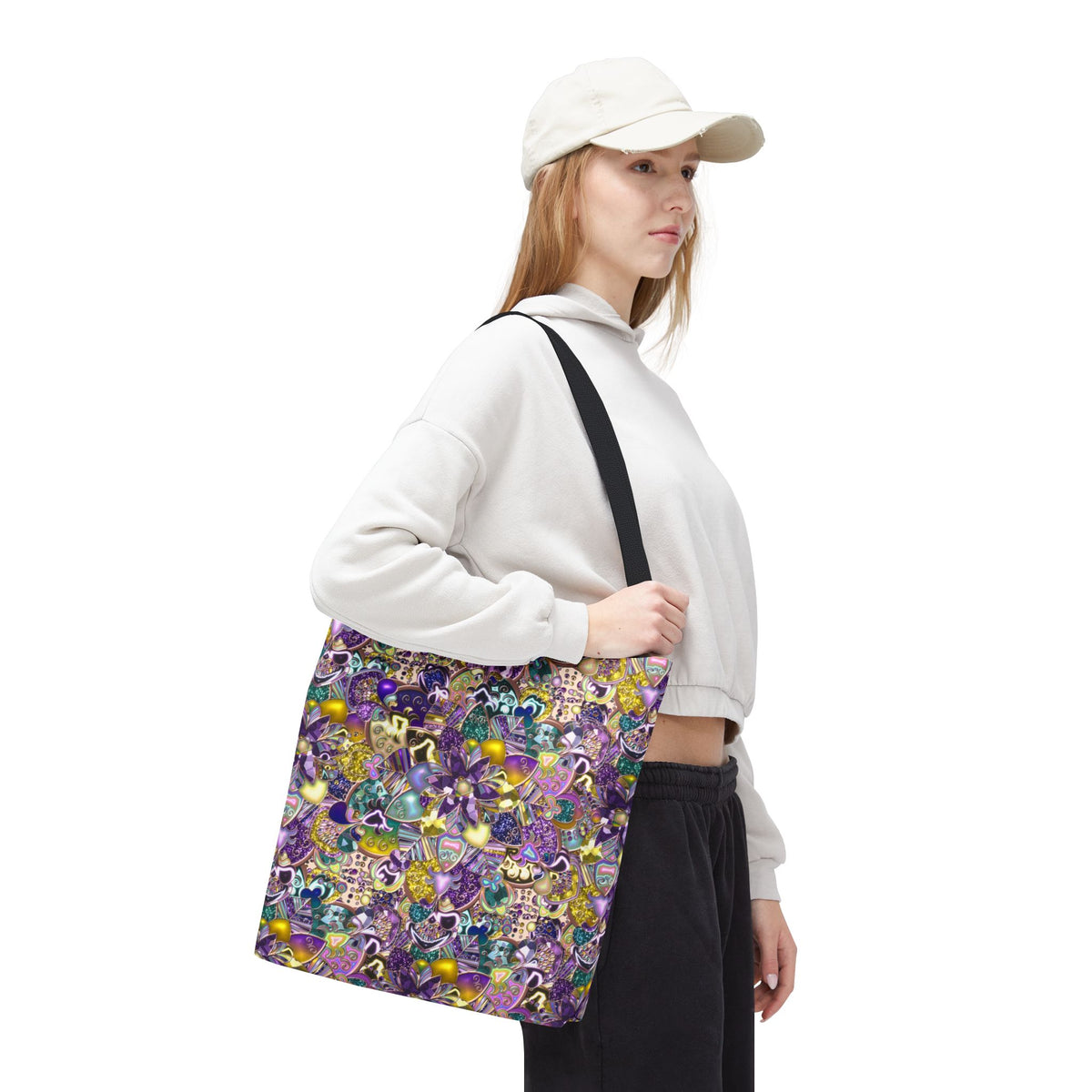 Colorful Purple Floral Pattern Tote Bag