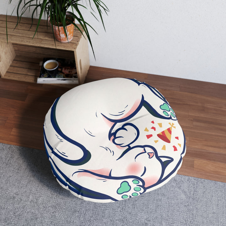 Cozy New Year Cat Floor Pillow — Cute Festive Cat Cushion