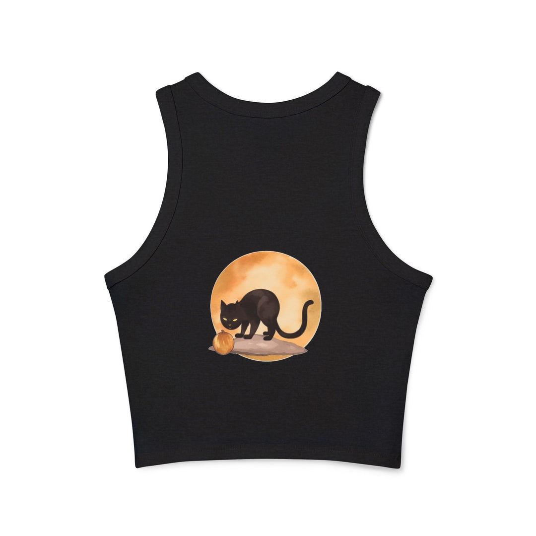 Stylish Black Cat Moonlit Pumpkin Racerback Tank Top for fall season