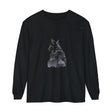 Vibrant and detailed black cat watercolor design on long sleeve t-shirt