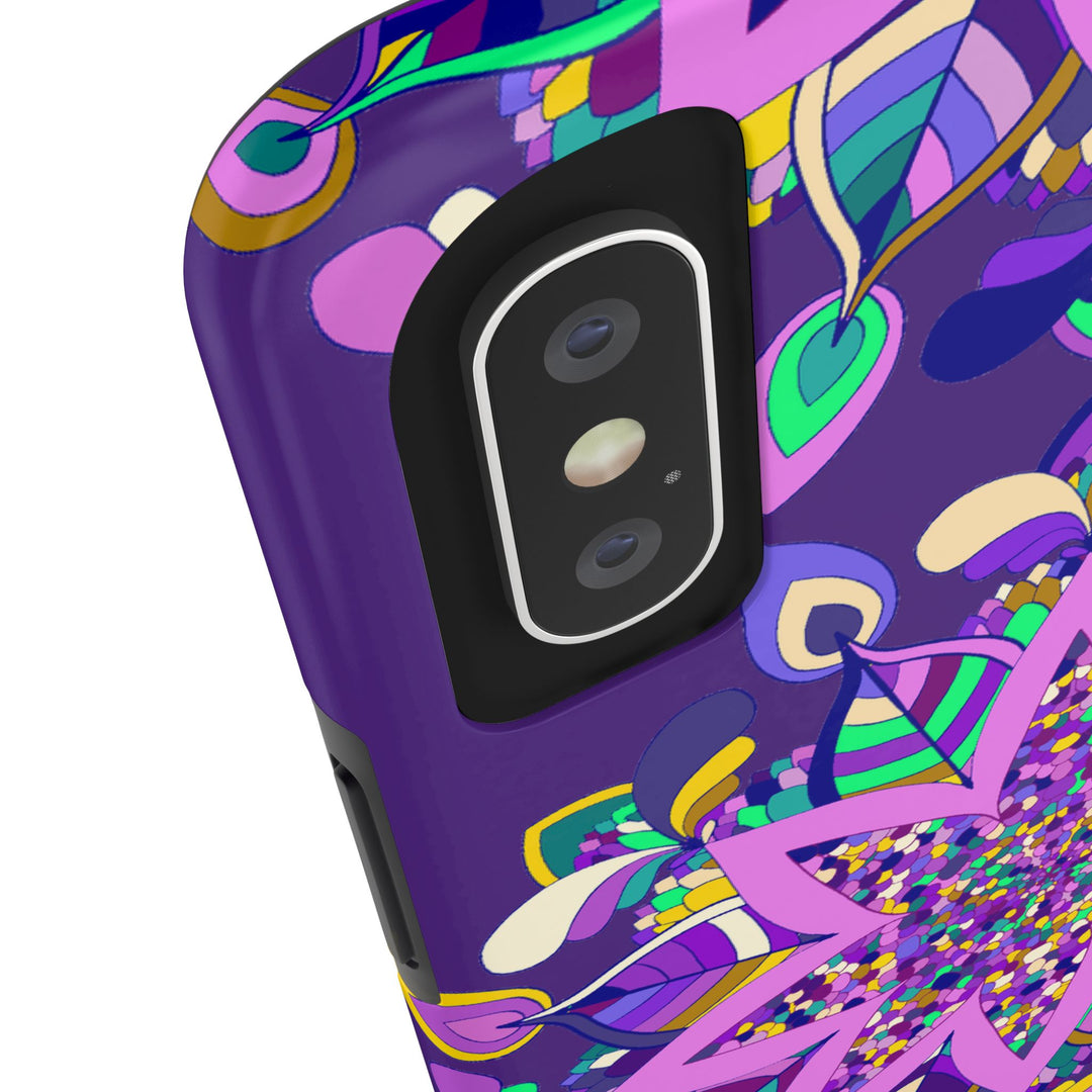 Hand drawn purple Mandala Art phone case designed for iPhone X/XS