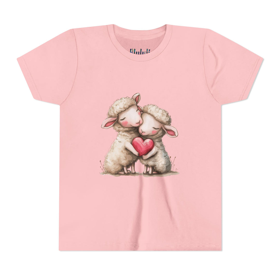 Jugend-T-Shirt – Cartoon-Schafe, die ein Herz umarmen, süßes und schönes Design 