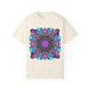 Unisex Mandala T-Shirt showcasing intricate hand-drawn mandala art, made from 100% ring-spun cotton and garment-dyed for superior comfort