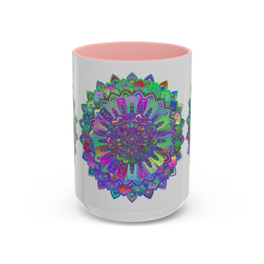 Intricately designed mandala art mug with colorful and detailed patterns