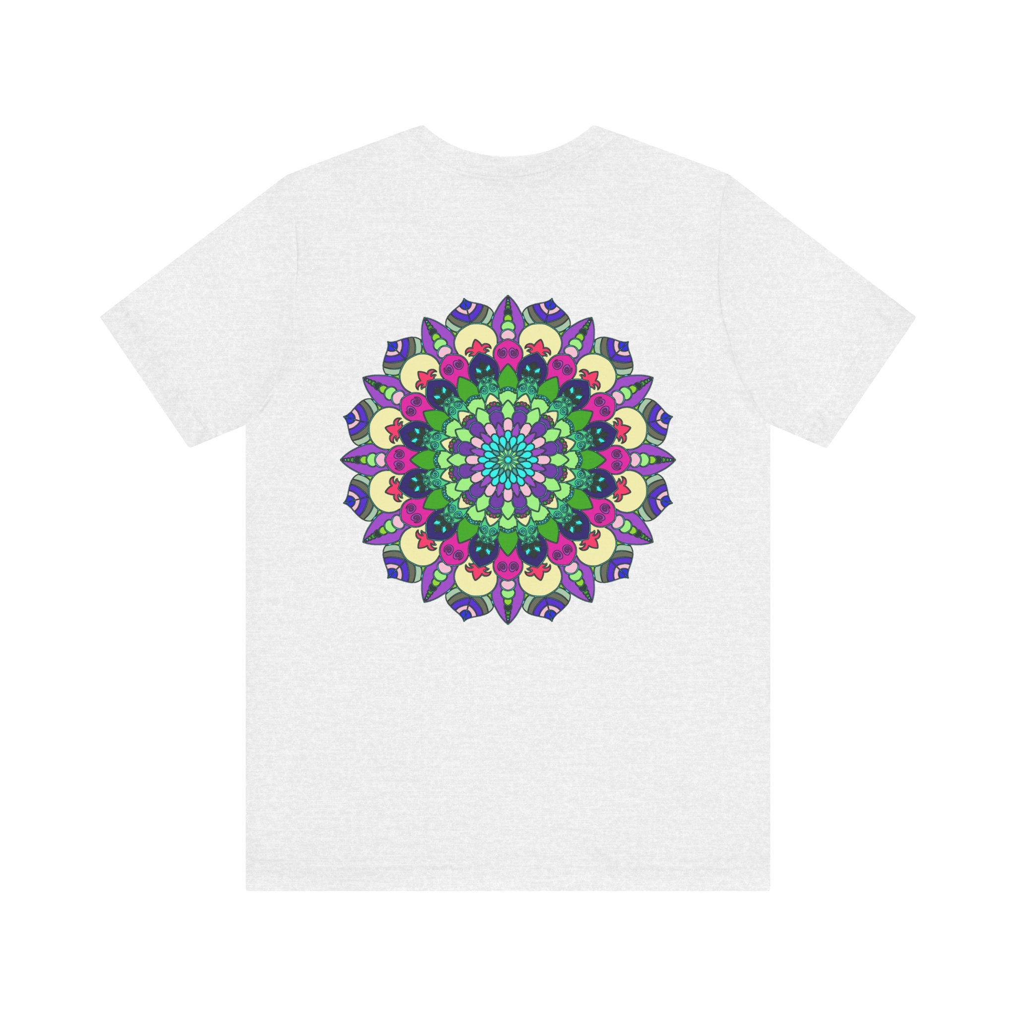 A close-up image of a Mandala Tee, featuring intricate geometric designs symbolizing spiritual peace and harmony, perfect for meditation and yoga practice