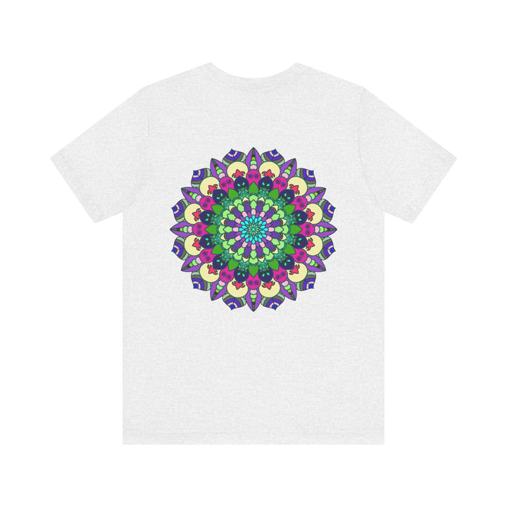 A close-up image of a Mandala Tee, featuring intricate geometric designs symbolizing spiritual peace and harmony, perfect for meditation and yoga practice