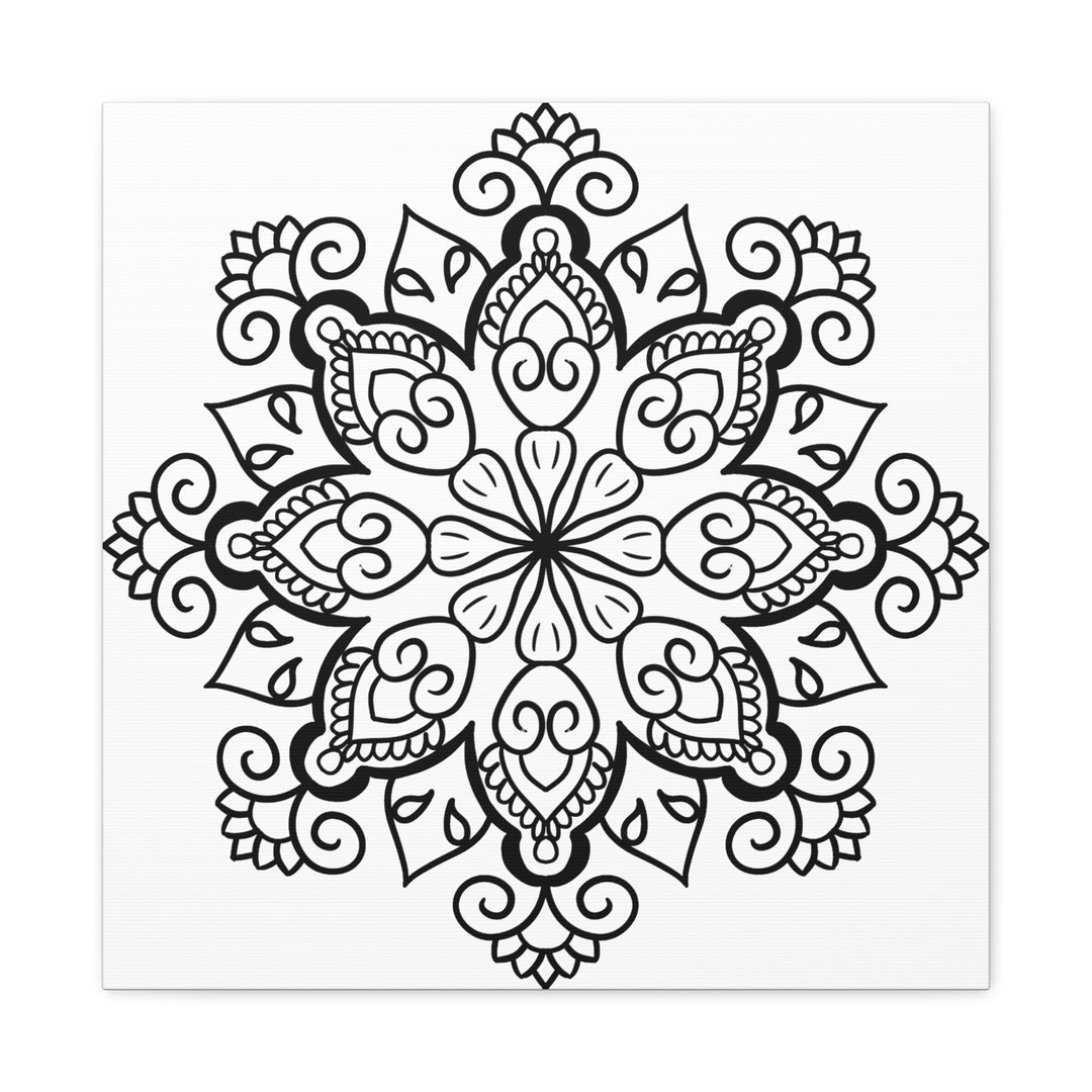 Handmade Black and White Mandala Art on Matte Canvas, Stretched, 125 Frame - Beautiful Wall Decor