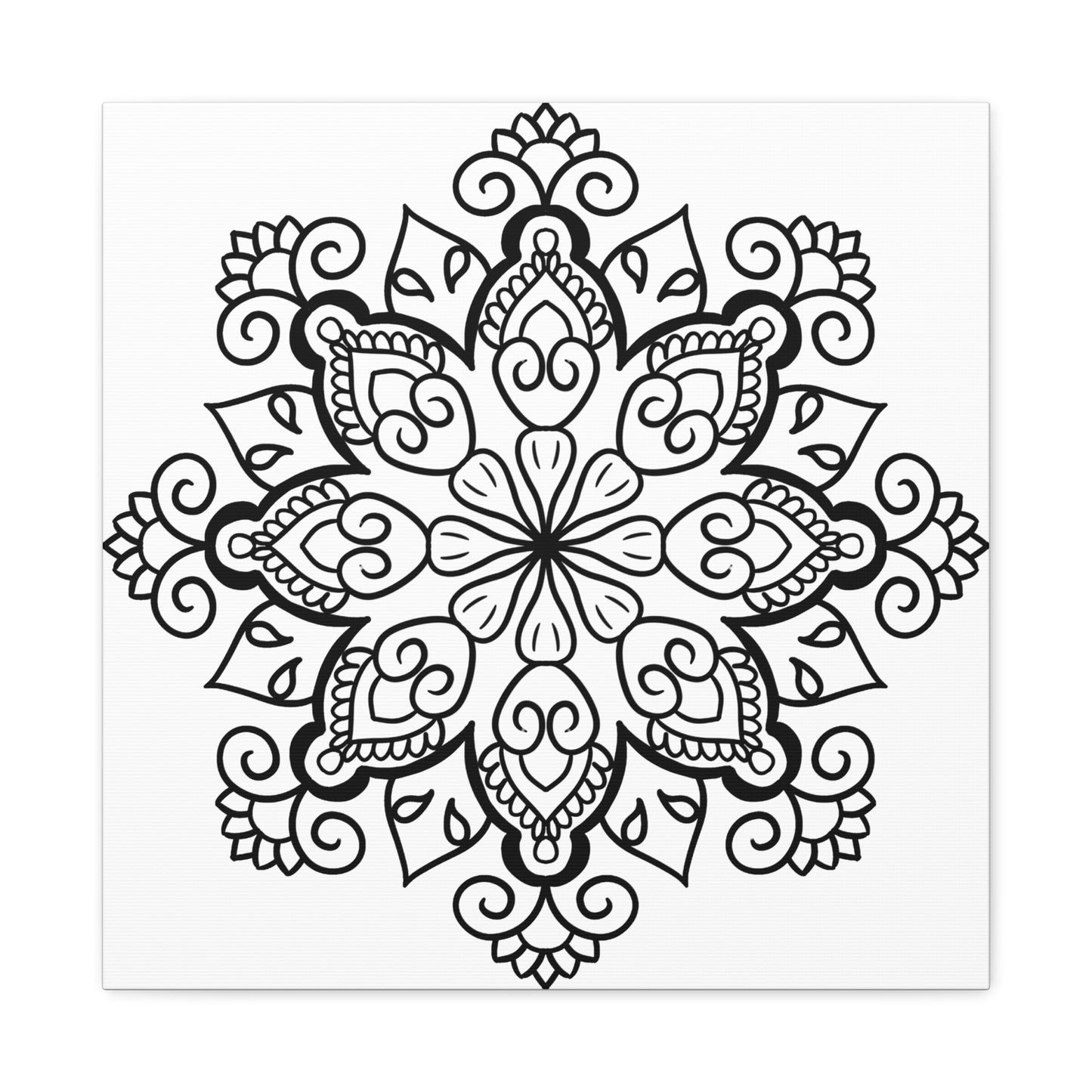 Handmade Black and White Mandala Art on Matte Canvas, Stretched, 125 Frame - Beautiful Wall Decor