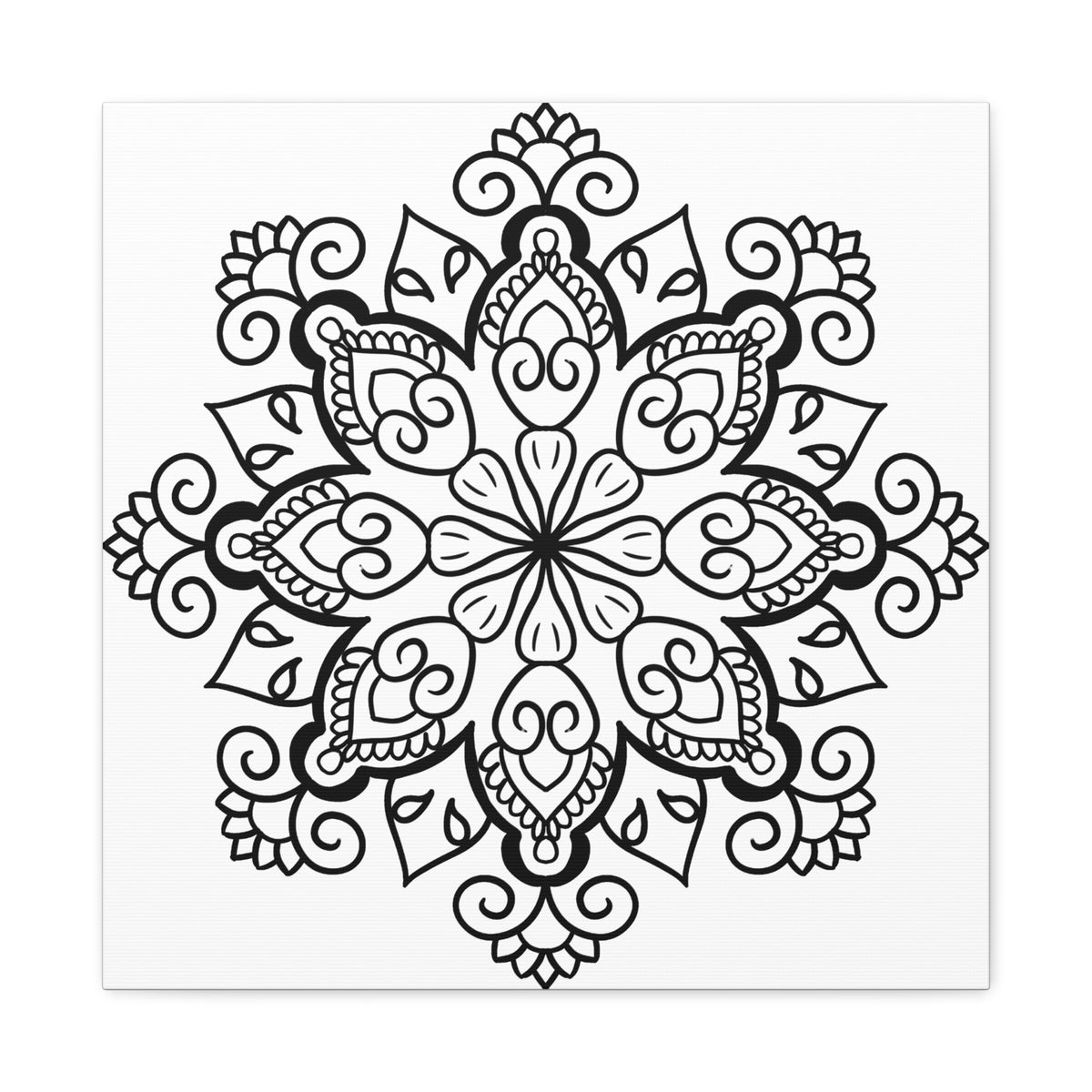 Handmade Black and White Mandala Art on Matte Canvas, Stretched, 125 Frame - Beautiful Wall Decor