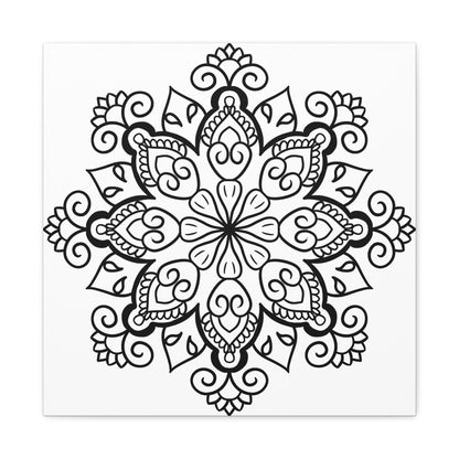 Handmade Black and White Mandala Art on Matte Canvas, Stretched, 125 Frame - Beautiful Wall Decor