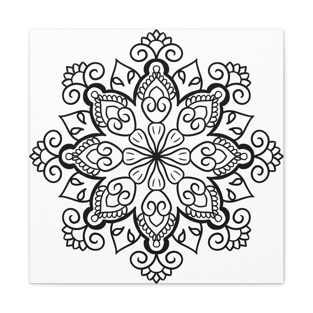 Handmade Black and White Mandala Art on Matte Canvas, Stretched, 125 Frame - Beautiful Wall Decor