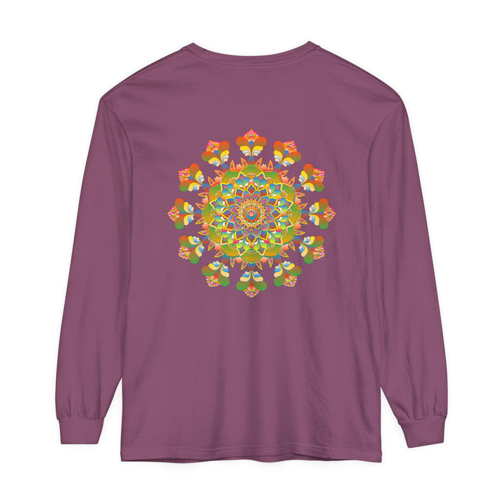 Vibrant and colorful long sleeve T-shirt featuring a stunning mandala design