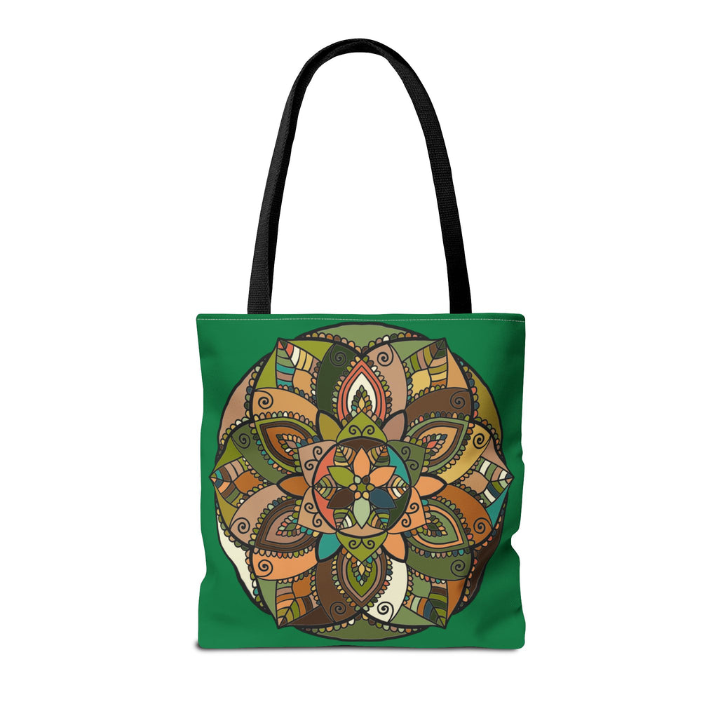 Boho Mandala Tote Bag — Green Floral Pattern AOP Shopper