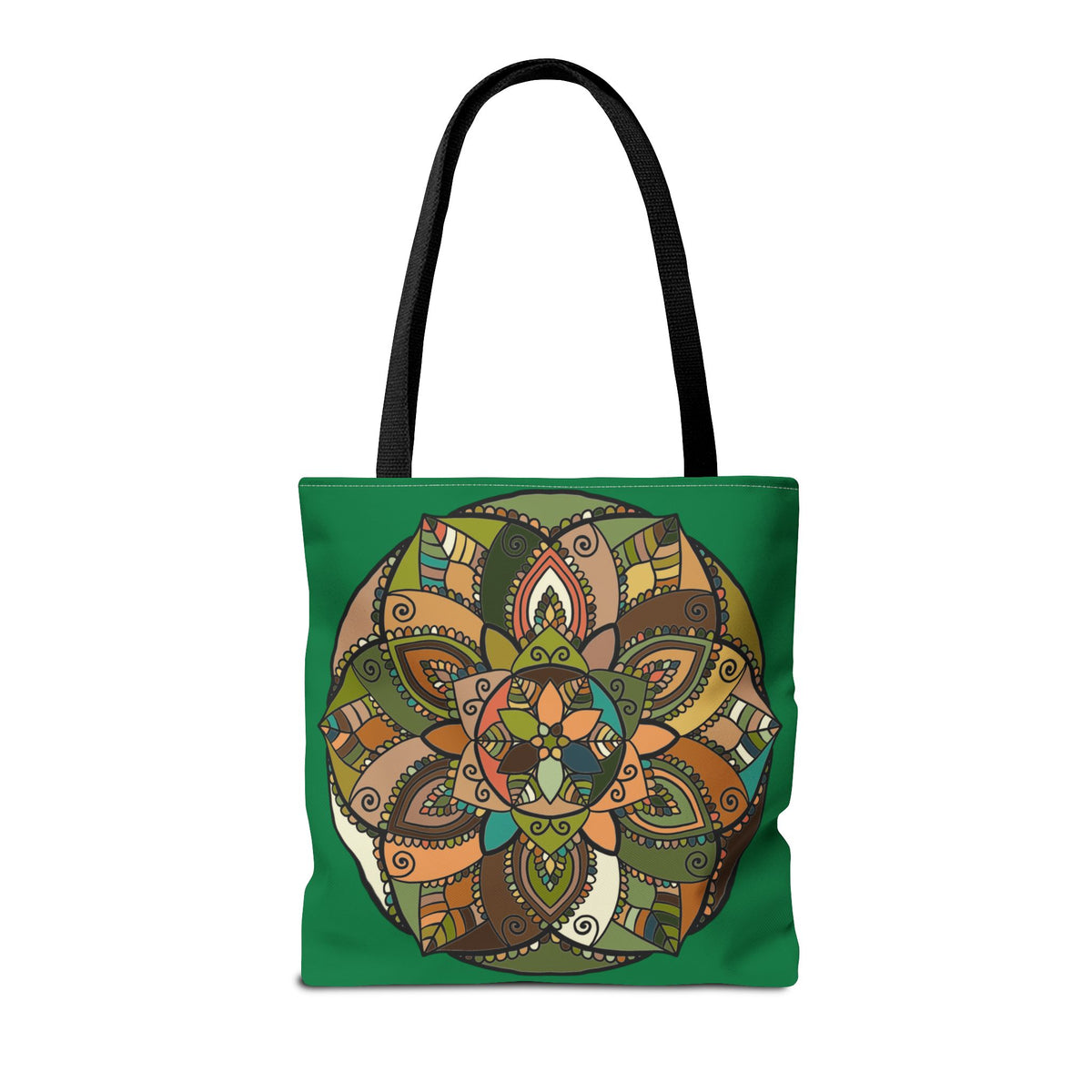 Boho Mandala Tote Bag — Green Floral Pattern AOP Shopper