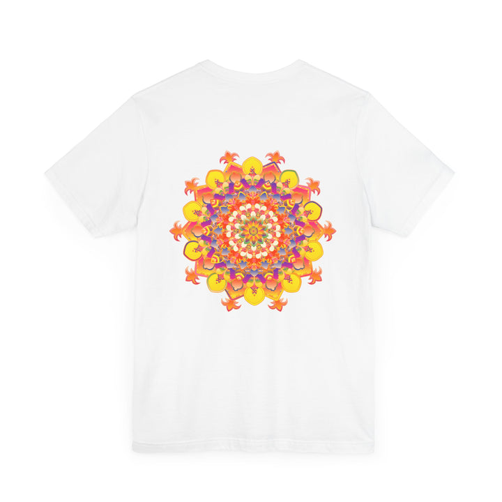 A vibrant mandala tee featuring intricate patterns symbolizing spiritual peace and harmony