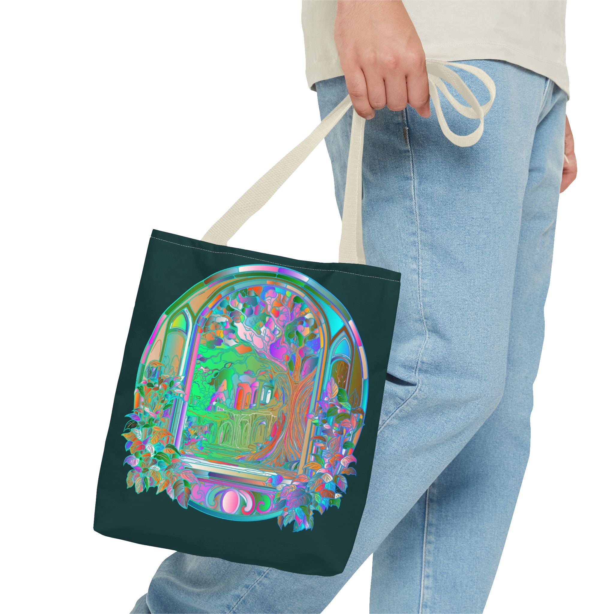 Colorful and intricate Mandala Tote Bag with mystical nature design