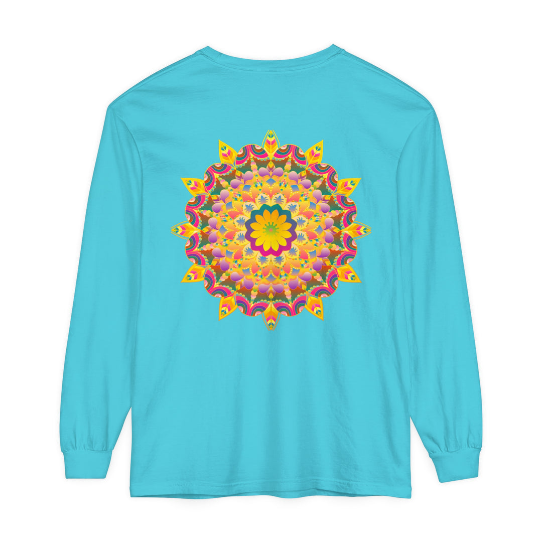 Vibrant and intricate psychedelic mandala design on a long sleeve t-shirt